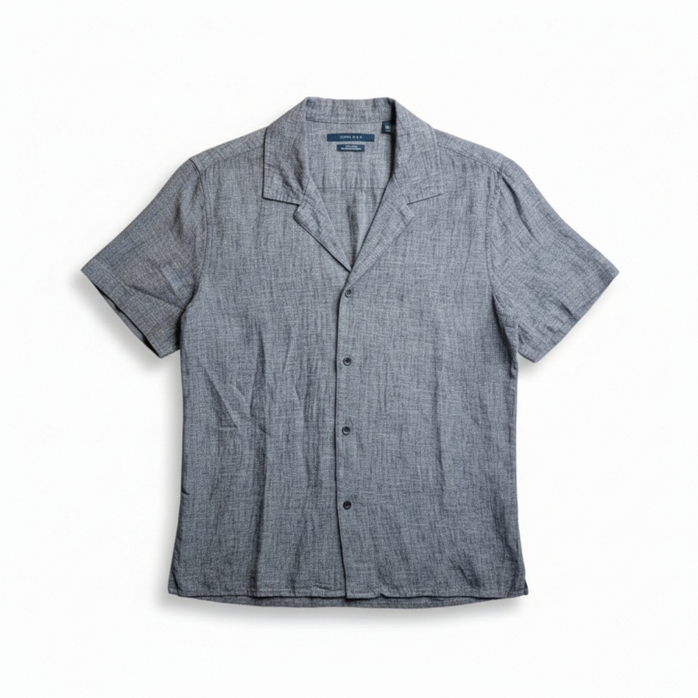 Perry Ellis Mens Blue Linen Blend Short Sleeve Button Down Shirt Size Medium